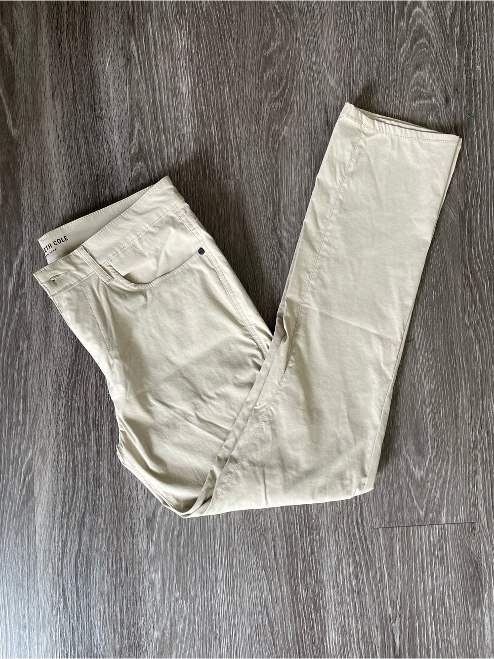 Kenneth Cole Men's Slim Chino Pants in Light Beige Summer Stretch Lightweight
